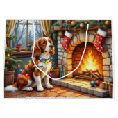 Grand Sac Cadeau Brittany Spaniel Fireplace with Christmas Lights (Devant)