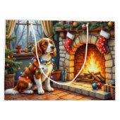 Grand Sac Cadeau Brittany Spaniel Fireplace with Christmas Lights (Dos)