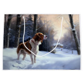 Grand Sac Cadeau Brittany Spaniel Laissez Neige Noël (Devant)