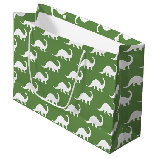 Grand Sac Cadeau Brontosaurus blanc Dinosaures Imprimer (Devant Angle)