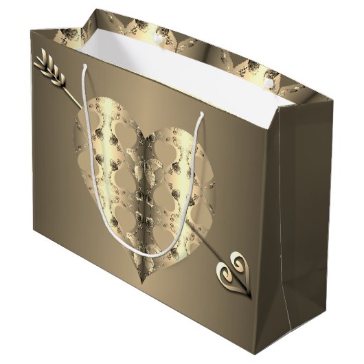 Grand Sac Cadeau Bronze Coeur Roses Saint Valentin (Dos Angle)