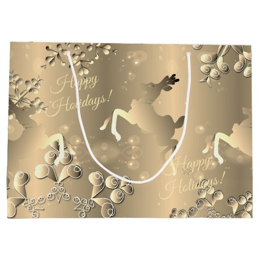 Grand Sac Cadeau Bronzy Reindeer et Snowflakes Votre grand voeu (Dos)