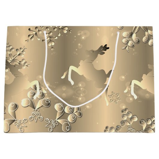 Grand Sac Cadeau Bronzy Reinder et Snowflakes Large (Devant)