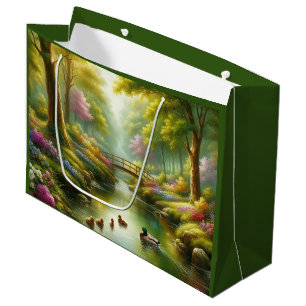 Grand Sac Cadeau Brook de printemps avec canards/fleurs