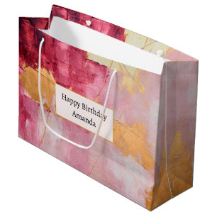 Grand Sac Cadeau Brosse artistique touche Gold et rose Anniversaire