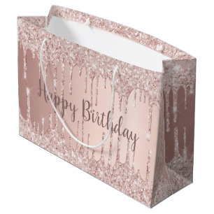 Grand Sac Cadeau Broussaillements de parties scintillant or rose d'