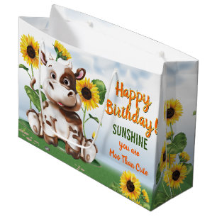 Grand Sac Cadeau Brown Jersey Cow Anniversaire de enfant de tournes