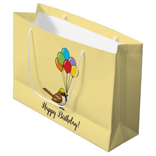 Grand Sac Cadeau Bruant mignon avec ballons Anniversaire | Personna (Devant Angle)