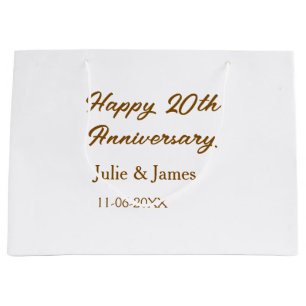Grand Sac Cadeau Brun doré joyeux 20e anniversaire nom datsimple