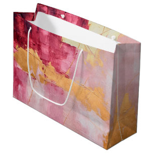 Grand Sac Cadeau Brush artistique touche or et rose