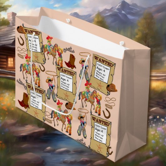 Grand Sac Cadeau Buckaroo Cowboy Recherché Ajouter nom et descripti