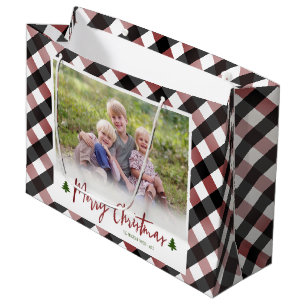 Grand Sac Cadeau Buffalo Check Photo Plaid Noël