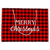 Grand Sac Cadeau Buffalo Plaid Avec Étoiles Rouge Noir Joyeux Noël (Dos)