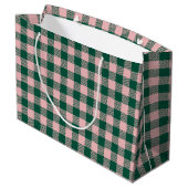Grand Sac Cadeau Buffalo Plaid Christmas Holiday Vert & Rose (Dos Angle)