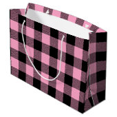 Grand Sac Cadeau Buffle Chevron Rose Noir Plaid Joyeux Noël (Dos Angle)