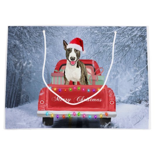 Grand Sac Cadeau Bull Terrier Chien en Neige assis à Noël