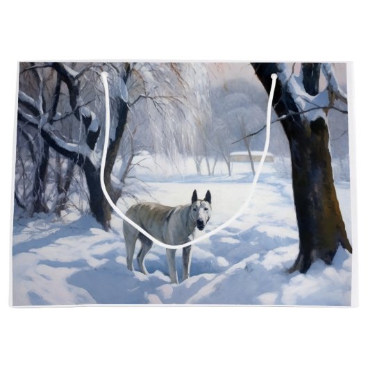 Grand Sac Cadeau Bull Terrier Laisser neiger Noël (Devant)