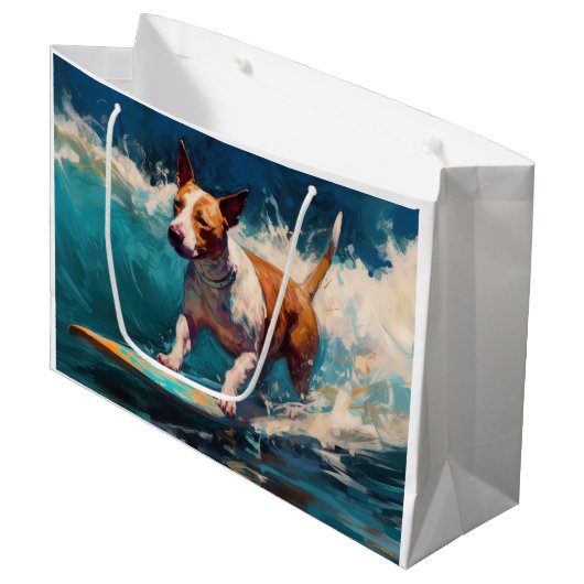 Grand Sac Cadeau Bull Terrier Plage Surf Peinture (Devant Angle)