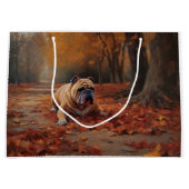 Grand Sac Cadeau Bulldog en automne Feuilles automne Inspire (Devant)