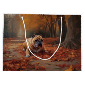 Grand Sac Cadeau Bulldog en automne Feuilles automne Inspire (Dos)