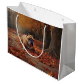 Grand Sac Cadeau Bulldog en automne Feuilles automne Inspire (Dos Angle)