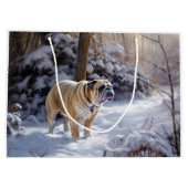 Grand Sac Cadeau Bulldog Qu'Il Neige Noël Brossé (Dos)
