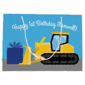 Grand Sac Cadeau Bulldozer Cute 1er Anniversaire Fête Construction (Dos)