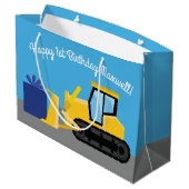 Grand Sac Cadeau Bulldozer Cute 1er Anniversaire Fête Construction (Dos Angle)
