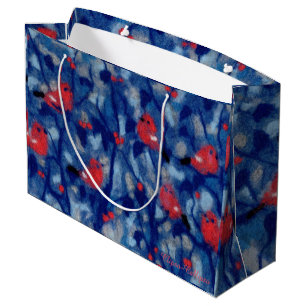 Grand Sac Cadeau Bullfinies, oiseaux rouges, arbres de la forêt ble