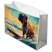 Grand Sac Cadeau Bullmastiff Beach Surfing Peinture (Dos Angle)