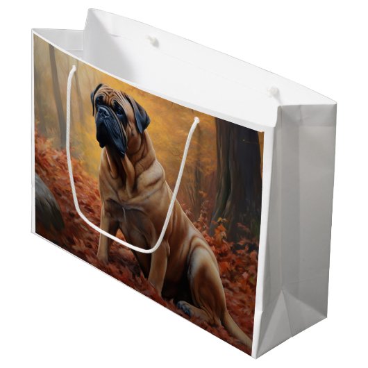 Grand Sac Cadeau Bullmastiff en automne Feuilles automne Inspire (Devant Angle)