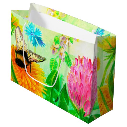 Grand Sac Cadeau Bumble Bee sur un Dandelion Flower Illustration (Devant Angle)