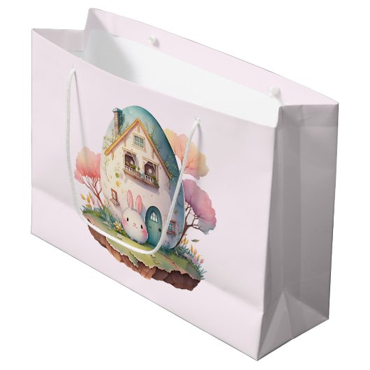 Grand Sac Cadeau Bunny Rose & Oeuf Formé Maison Kawaii Style (Devant Angle)