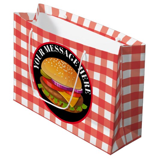 Grand Sac Cadeau Burger fromage mignon ajouter message party (Devant Angle)