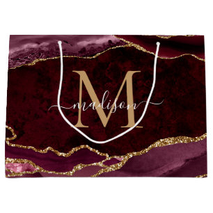 Grand Sac Cadeau Burgundy Red Gold Parties scintillant Agate Géode