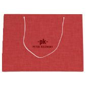 Grand Sac Cadeau Burned red linen texture simple tan typography (Devant)