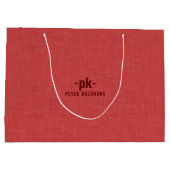 Grand Sac Cadeau Burned red linen texture simple tan typography (Dos)