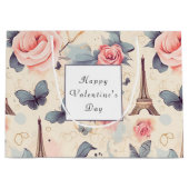 Grand Sac Cadeau Butterfly Tour Eiffel et Saint Valentin Rose (Devant)