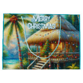 Grand Sac Cadeau Cabane Tropicale Noël Palm Tree Beach Lumières (Dos)