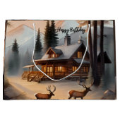 Grand Sac Cadeau Cabine du journal de l'aquarelle rustique des tons (Devant)