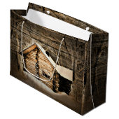 Grand Sac Cadeau Cabine Rustique En Bois Dans La Nature (Devant Angle)