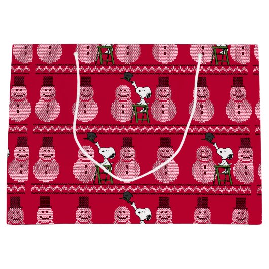 Grand Sac Cadeau cacahuètes | Snoopy Christmas Sweater Snowman (Devant)