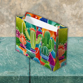 Grand Sac Cadeau Cactus en pot abstrait