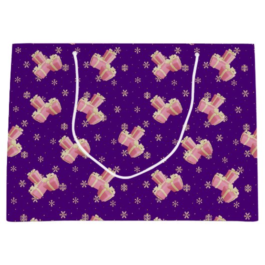 Grand Sac Cadeau Cadeau de Noël mignon de fille or violet rose (Devant)