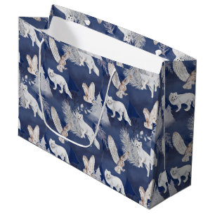 Grand Sac Cadeau Cadeau de Noël rustique renard et hibou d'hiver