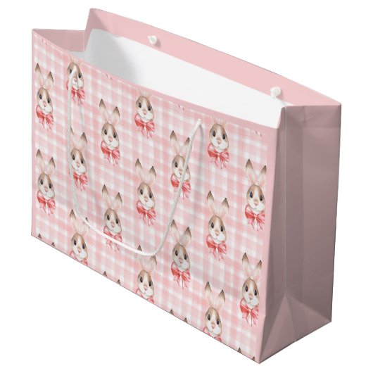Grand Sac Cadeau Cadeau lapin rose lapin (Devant Angle)
