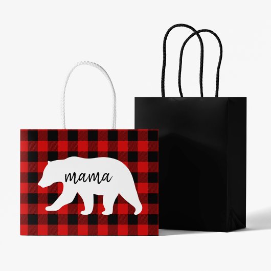 Grand Sac Cadeau Cadeau moderne Rouge Plaid Et Blanc Mama Ours