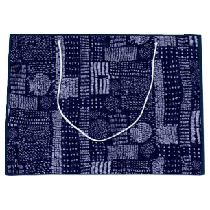 GRAND SAC CADEAU CADEAU MOTIF GÉOMÉTRIQUE JAPONAIS EN BLEU SOMBRE