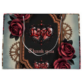 Grand Sac Cadeau Cadre Steampunk avec Roses rouges et Engrenages (Devant)
