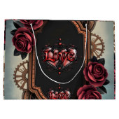 Grand Sac Cadeau Cadre Steampunk avec Roses rouges et Engrenages (Dos)